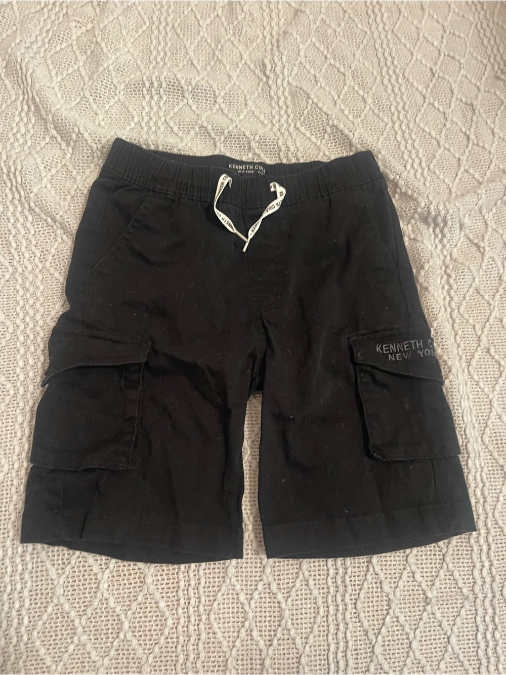 Kenneth Cole Kids Black Cargo Shorts with White Drawstring